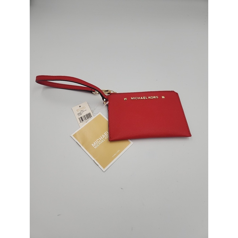 NWT Michael Kors Karla Bright Red‎ Small  Wristlet Leather